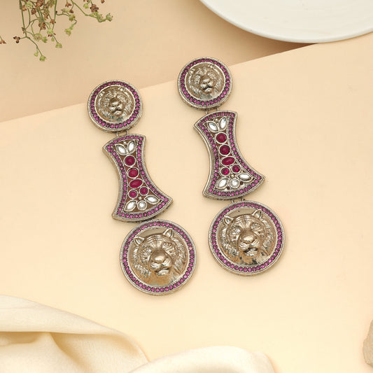 Vibrant Hot Pink Color Kundan Jhumka Earrings For Indian Celebration Outfits
