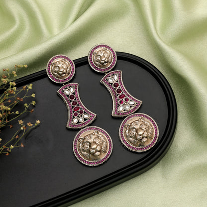 Vibrant Hot Pink Color Kundan Jhumka Earrings For Indian Celebration Outfits