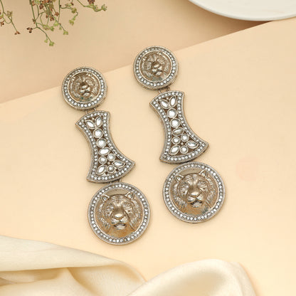 Classic Pure White Color Kundan Drop Earrings For Traditional Women Wear