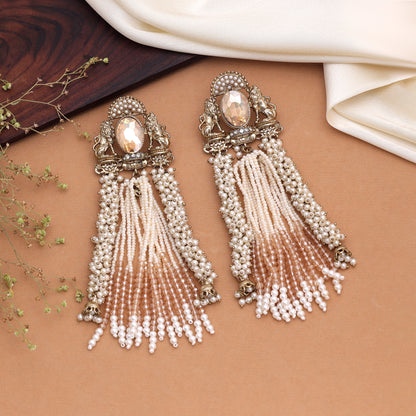 Shimmering Metallic Gold Color Kundan Statement Earrings For Grand Wedding Functions