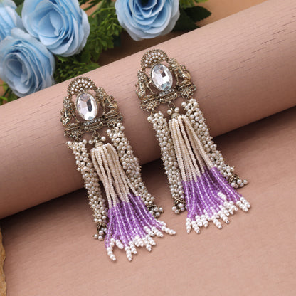 Lavender Color Kundan Drop Earrings For Vibrant Festive Functions
