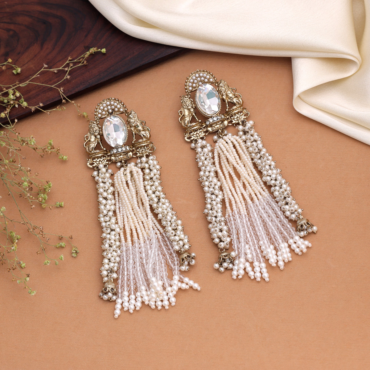 Timeless Pure White Color Kundan Jhumka Earrings For Festive Saree Outfits