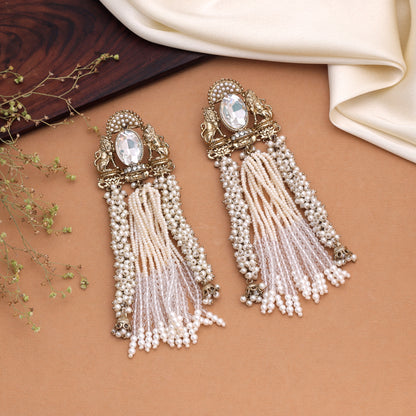 Timeless Pure White Color Kundan Jhumka Earrings For Festive Saree Outfits