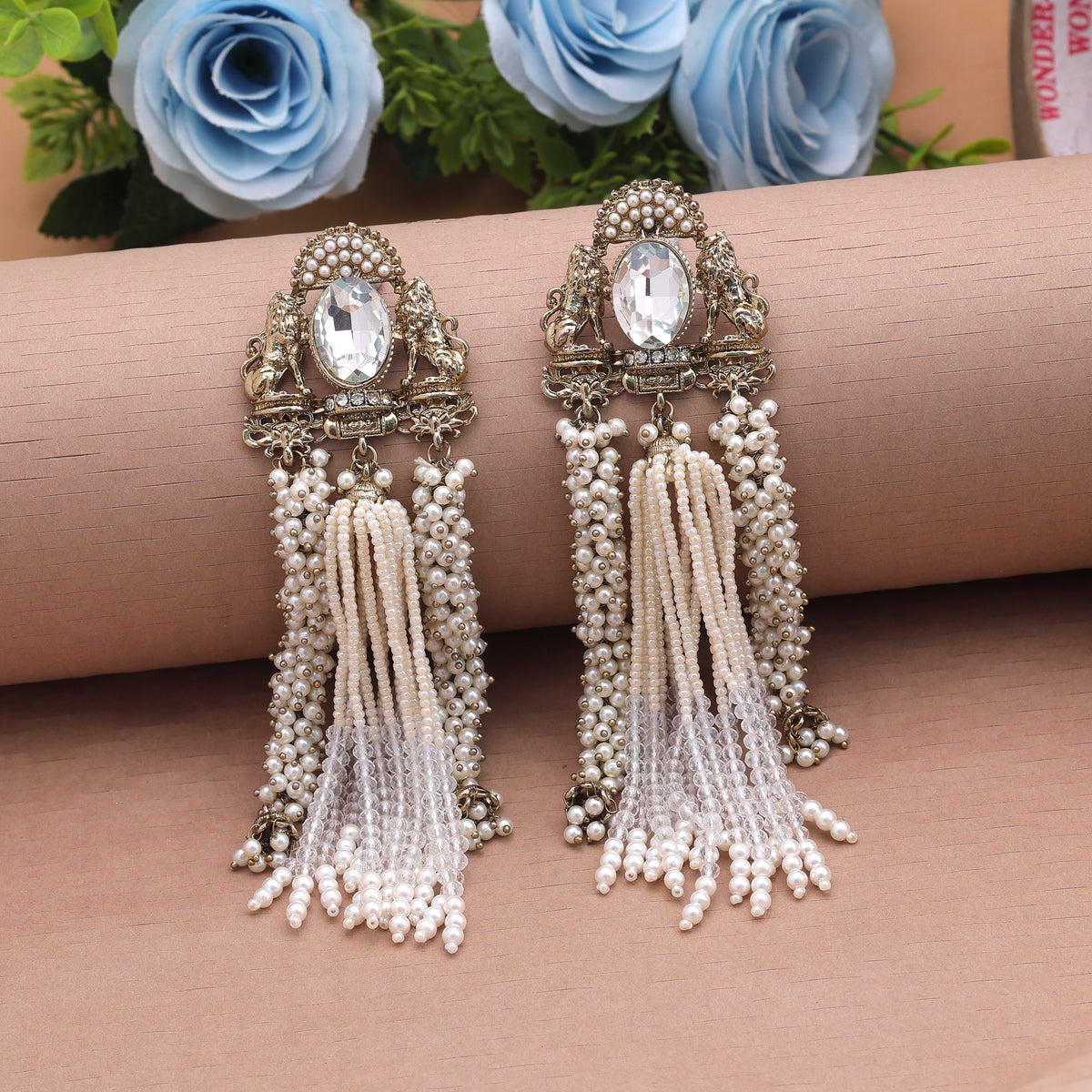 Timeless Pure White Color Kundan Jhumka Earrings For Festive Saree Outfits