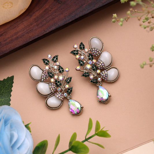 Lively Forest Green Color Kundan Chandbali Earrings For Festive Ethnic Dress