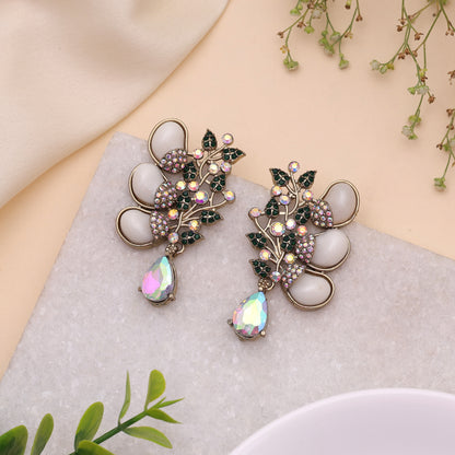 Lively Forest Green Color Kundan Chandbali Earrings For Festive Ethnic Dress
