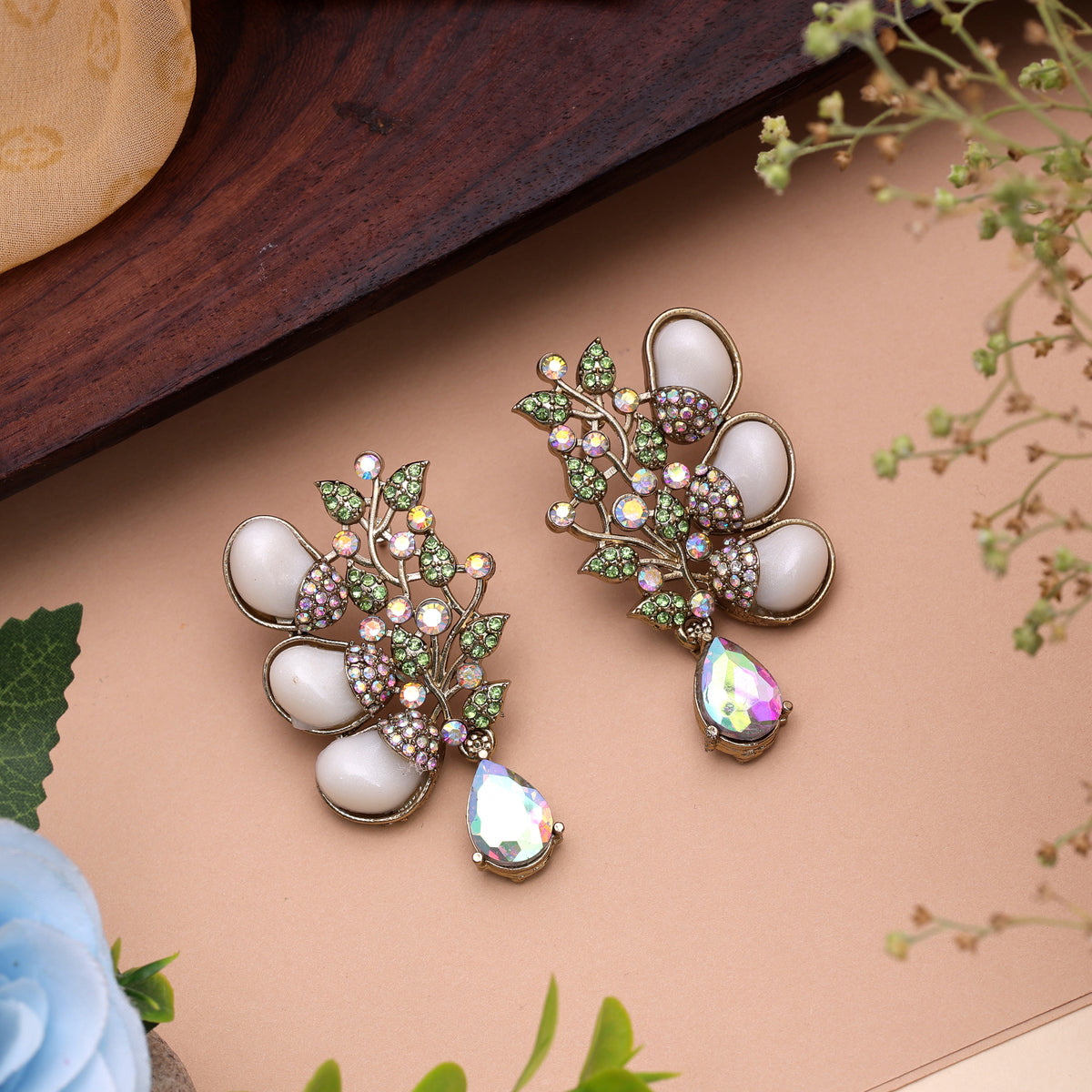 Refreshing Mint Light Green Color Kundan Jhumka Earrings For Spring Weddings