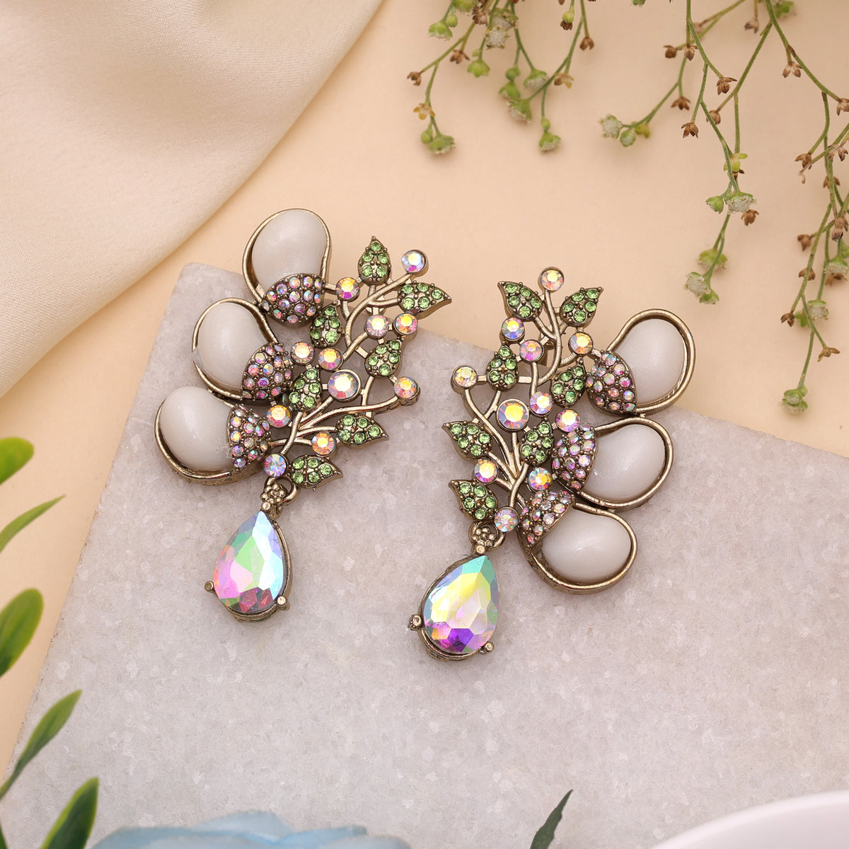 Refreshing Mint Light Green Color Kundan Jhumka Earrings For Spring Weddings