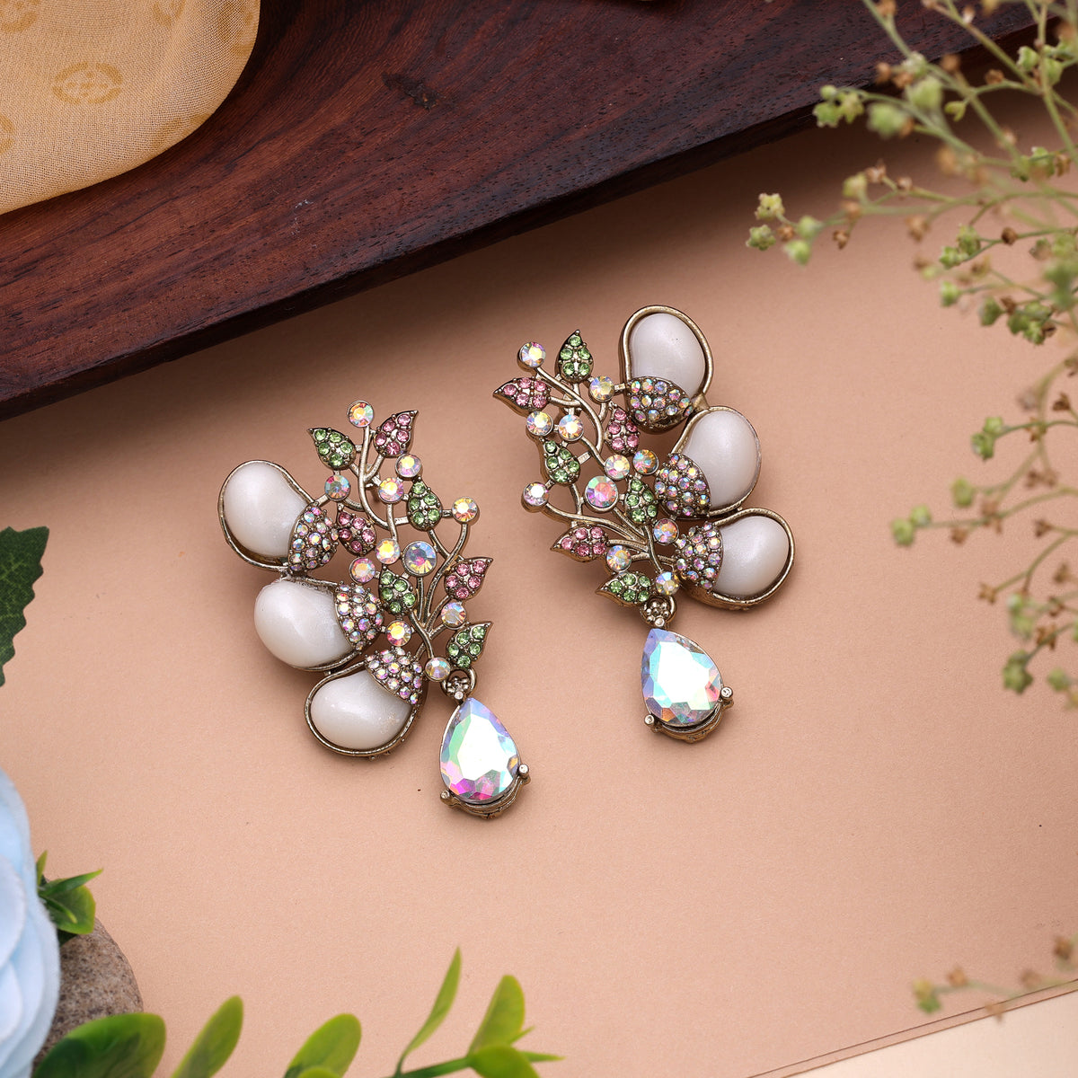 Pastel Light Pink Light Green Color Kundan Earrings For Festive Function