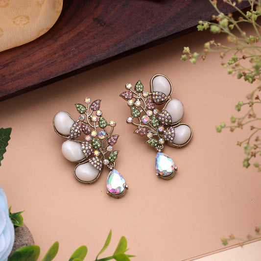 Pastel Light Pink Light Green Color Kundan Earrings For Festive Function