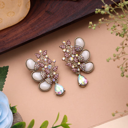 Delicate Soft Light Pink Color Kundan Statement Earrings For Special Occasions