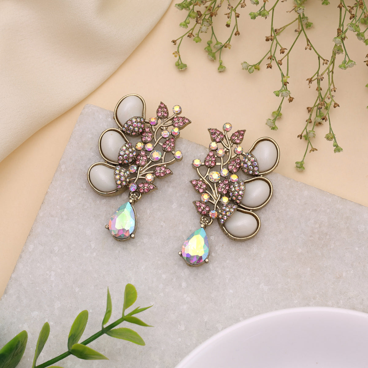 Delicate Soft Light Pink Color Kundan Statement Earrings For Special Occasions
