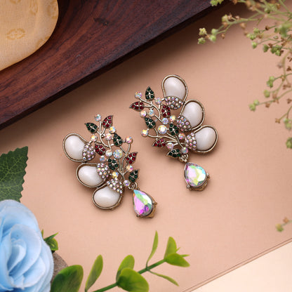 Dual Tone Maroon Green Color Kundan Jhumka Earrings For Ethnic Outfits