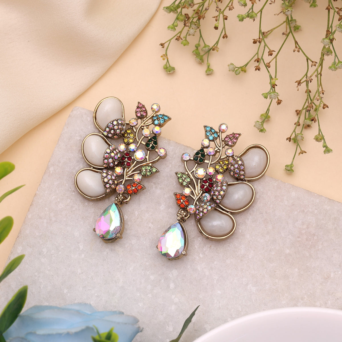 Vibrant Festival Multi Color Kundan Jhumka Earrings For Traditional Celebrations