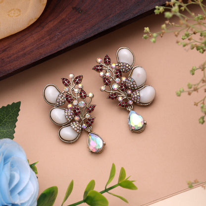 Luxurious Rich Maroon Color Kundan Statement Earrings For Grand Reception Parties