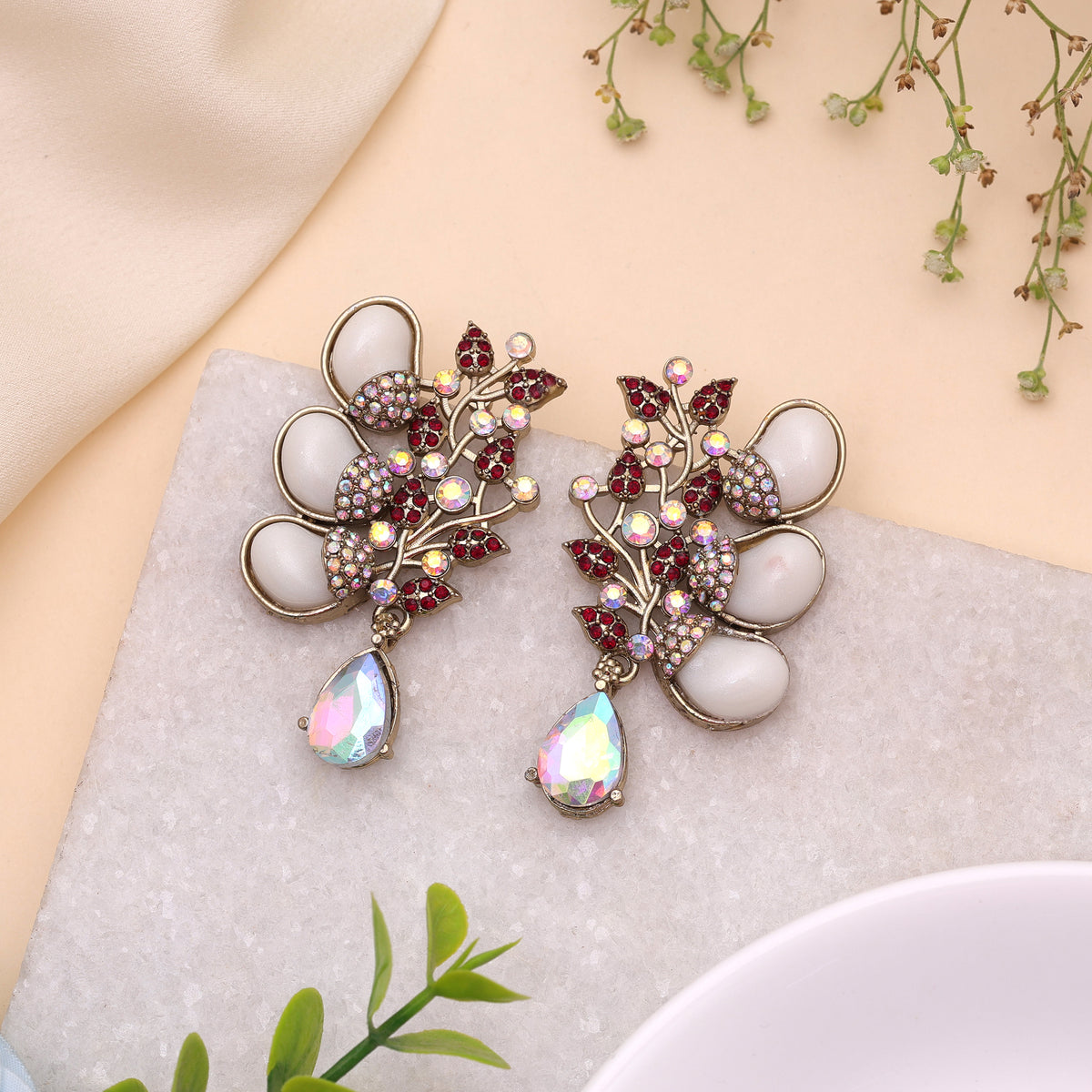 Luxurious Rich Maroon Color Kundan Statement Earrings For Grand Reception Parties