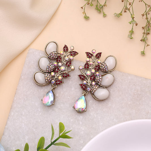 Luxurious Rich Maroon Color Kundan Statement Earrings For Grand Reception Parties