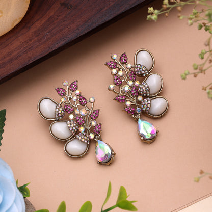 Pretty Rose Pink Color Kundan Pearl Embellished Earrings For Young Girls