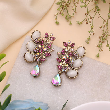 Pretty Rose Pink Color Kundan Pearl Embellished Earrings For Young Girls