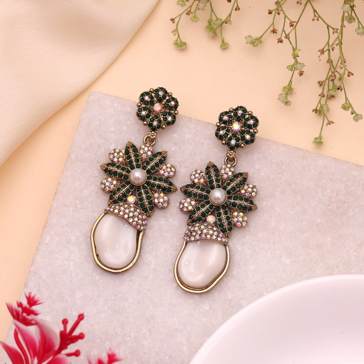 Traditional Royal Green Color Kundan Jhumka Earrings For Indian Women Outfits