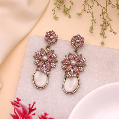 Subtle Powder Light Pink Color Kundan Drop Earrings For Gentle Everyday Elegance