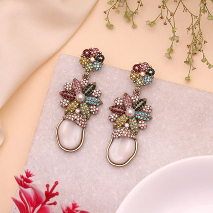 Splendid Ethnic Multi Color Kundan Drop Earrings For Cultural Celebration Outfits