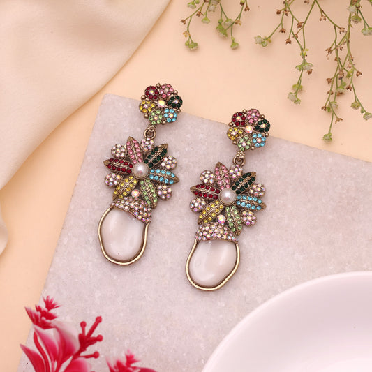 Splendid Ethnic Multi Color Kundan Drop Earrings For Cultural Celebration Outfits