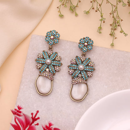 Ocean Teal Rama Green Color Kundan Drop Earrings For Modern Fusion Wear