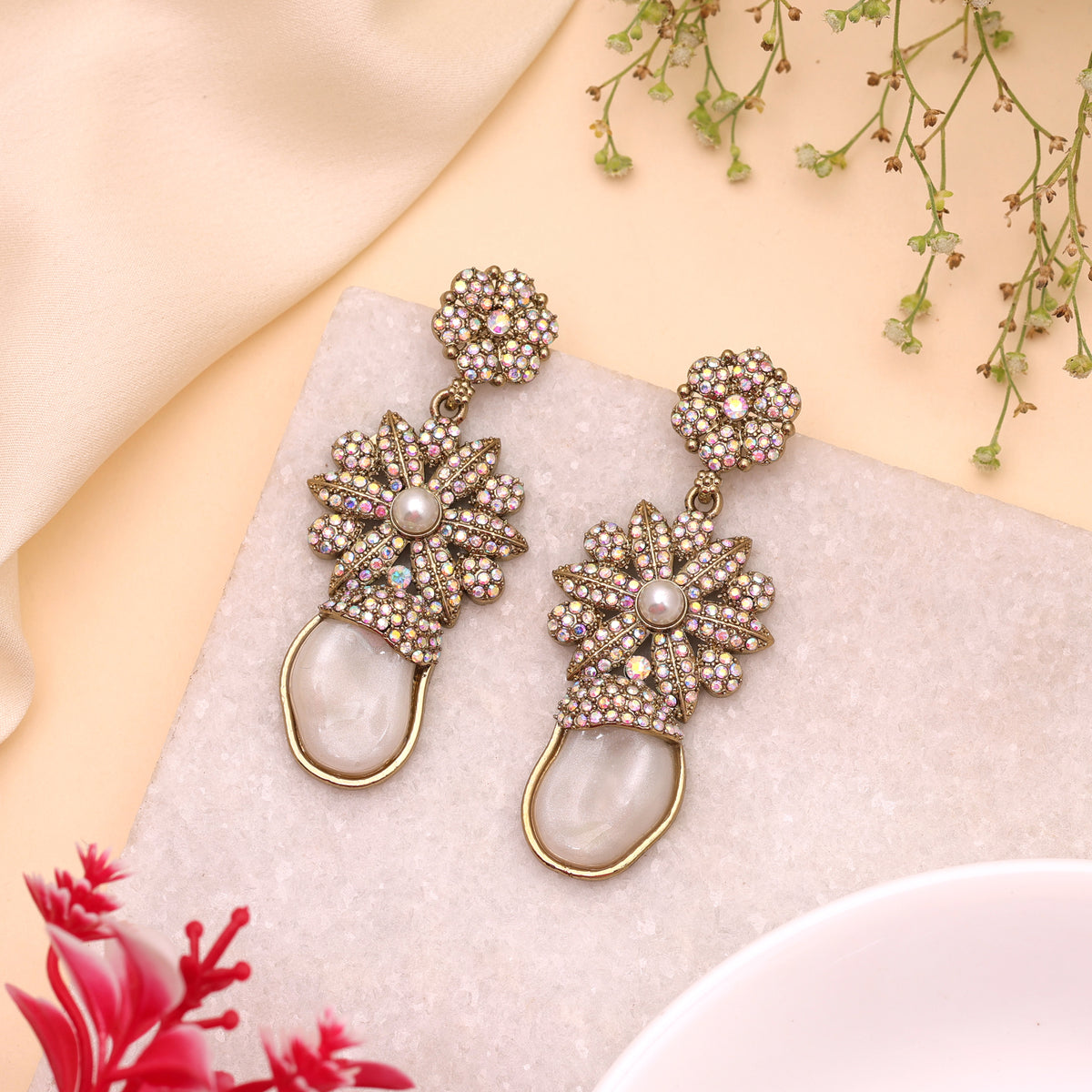Eye Catching Bright Rainbow Color Kundan Statement Earrings For Festival Nights