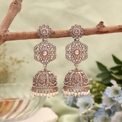 Luxurious Gold Color Kundan Earrings Jhumka Offering a Classic Heritage Look