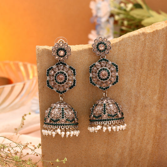 Royal Green Color Kundan Earrings Jhumka Designed for Brides and Special Occasions