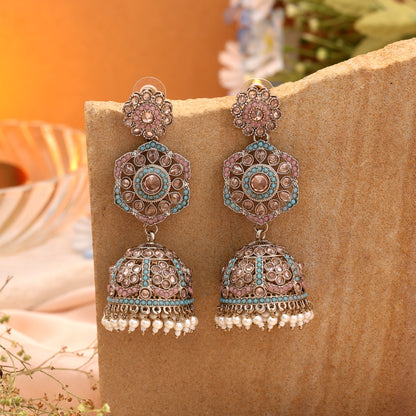 Unique Light Pink and Frozi Color Kundan Earrings Jhumka Designer Fashion Accessory