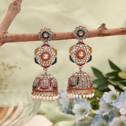 Vibrant Multi Color Kundan Earrings Jhumka Statement Piece for Traditional Celebrations