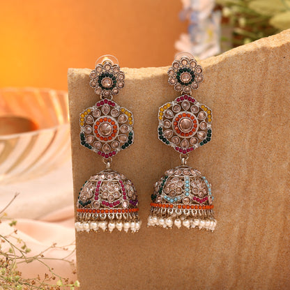 Vibrant Multi Color Kundan Earrings Jhumka Statement Piece for Traditional Celebrations