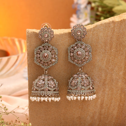 Traditional Parrot Green Color Kundan Earrings Jhumka for Ethnic Indian Festive Wear