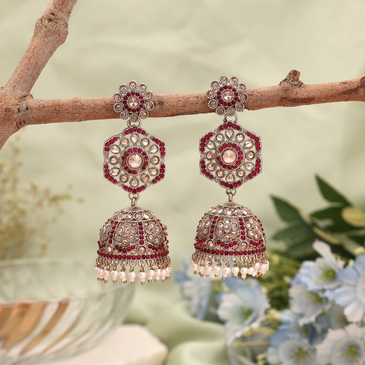 Charming Pink Color Kundan Earrings Jhumka Ideal for Weddings and Festive Styling