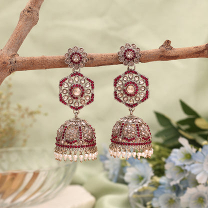 Charming Pink Color Kundan Earrings Jhumka Ideal for Weddings and Festive Styling