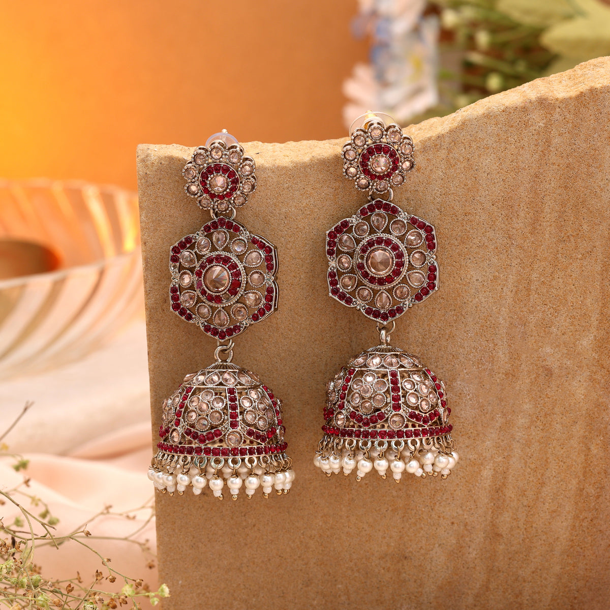 Charming Pink Color Kundan Earrings Jhumka Ideal for Weddings and Festive Styling