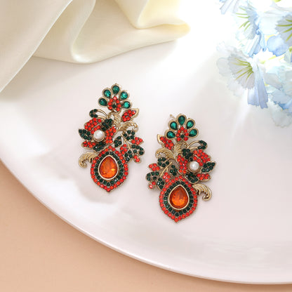 Vibrant Orange & Green Color Turkish Kundan Earrings Styled For Sangeet Celebrations