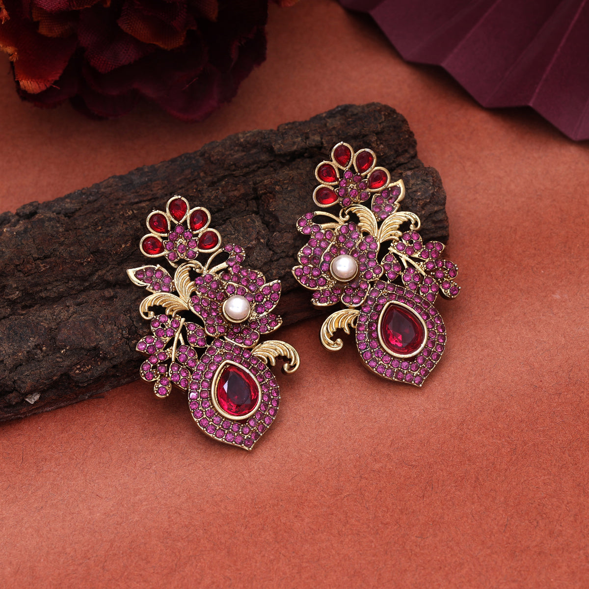 Pretty Rose Pink Color Turkish Kundan Earrings Created For Elegant Sangeet Parties