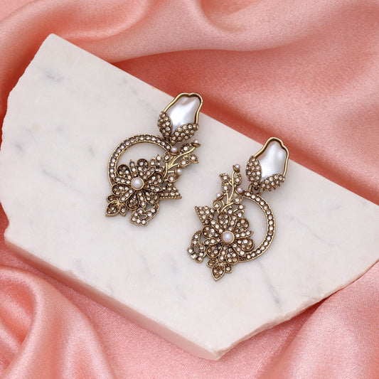 Classic Sheen Gold Color Turkish Kundan Earrings Specially Crafted For Royal Wear
