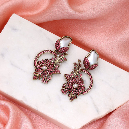 Subtle Soft Light Pink Color Turkish Kundan Earrings Designed For Daily Celebrations