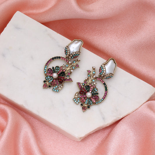 Vibrant Gemstone Multi Color Turkish Kundan Earrings Designed Specially For Parties