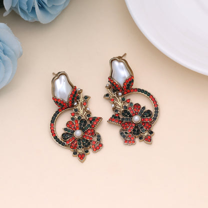 Traditional Orange & Green Color Turkish Kundan Earrings Styled Specially For Festivities