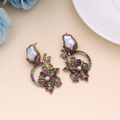 Pretty Dual Pink & Green Color Turkish Kundan Earrings Crafted For Festivities