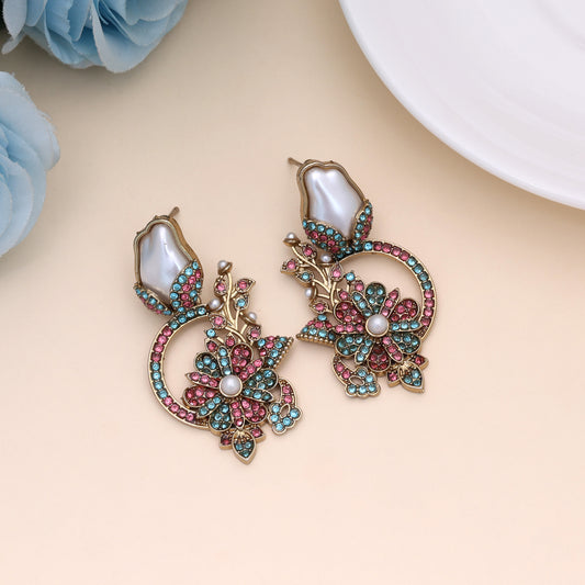 Captivating Rama Green & Pink Color Turkish Kundan Earrings Tailored For Weddings