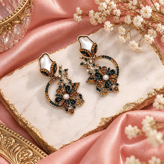 Festive Yellow & Green Color Turkish Kundan Earrings Tailored Specially For Haldi Wear