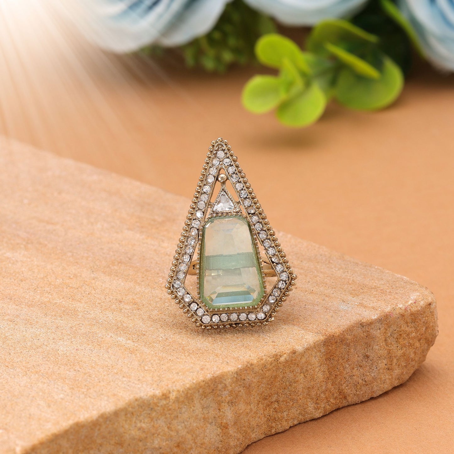 Aqua Color Kundan Ring Crafted for Stylish Festive Traditional Jewelry Collection