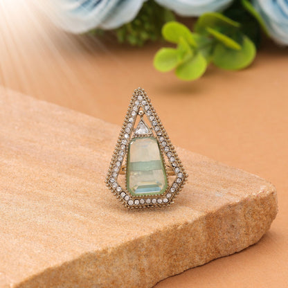 Aqua Color Kundan Ring Crafted for Stylish Festive Traditional Jewelry Collection