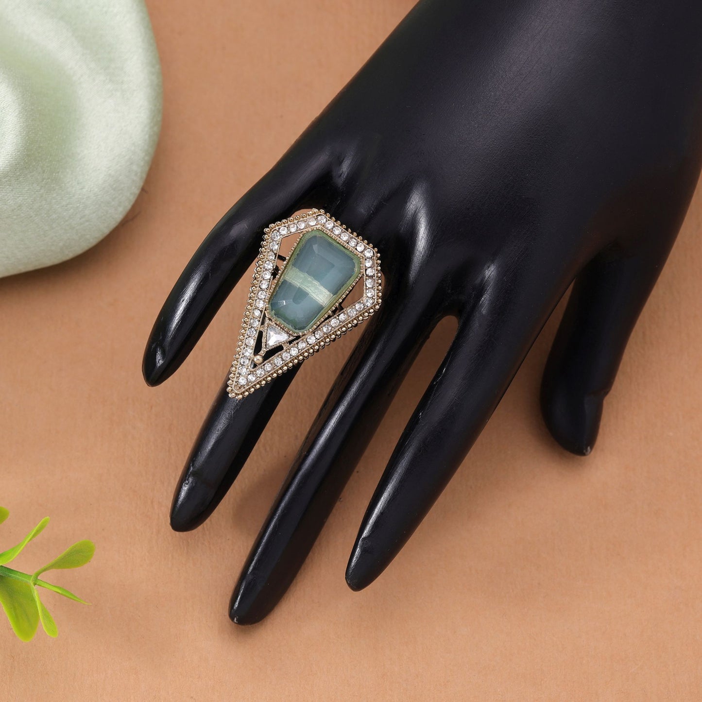 Aqua Color Kundan Ring Crafted for Stylish Festive Traditional Jewelry Collection